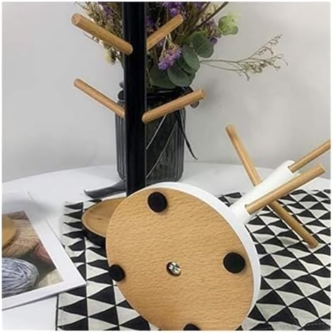 Cup Holder，Cup Holder,Standing Display Mug Rack,Wooden Cup Holder Mug Hanging Display Rack with 6 Hooks Tree Shape Wood Coffee Tea Cup Storage Holder Stand for Dining Room(Black) - Image 3
