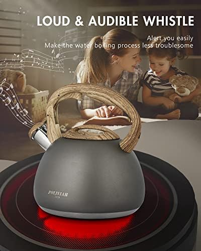 POLIVIAR Tea Kettle, Iron Grey Tea Pot Stovetop, 2.7 Quart Loud Whistling Coffee and Teapot, Food Grade Stainless Steel for Anti-Hot Handle and No-Rust, Suitable for All Heat Sources (JX2020-QB30) - Image 3