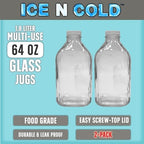 Glass Beverage Jug, 64 oz, Clear, Wide Mouth with Groove Handle and Airtight Lid (2) - Image 3