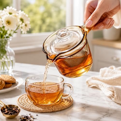 Single Serve Glass Teapot, 12 oz Side Handle Kyusu, Infuser for Loose Tea - Image 5
