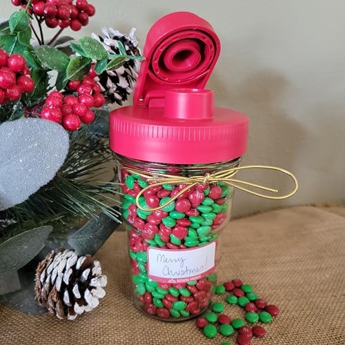 Brewing America Nesting Jar with Drinking Lid as Travel Cup, 1 Pint (16 oz) with Red Pouring Lid on Wide Mouth Ball Nesting Mason Jar, USA-Made To Go Drink Cup, 1-Pack - Image 2