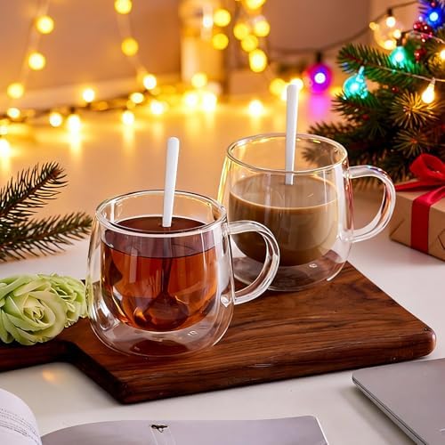 Double Wall Glass Coffee Mugs 10 Oz with Handle - Set of 4 - Image 7