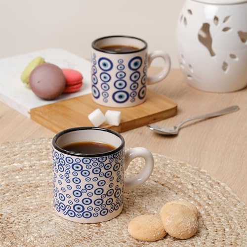 Ceramic Espresso Cups, 5 Oz Espresso Cups Set of 4, Handmade Espresso Cup, 2.75 Inch Espresso Mugs, Multicolor Demitasse Cups, Microwave & Dishwasher Safe Espresso Mugs, Coffe Mug Set (NAZAR CHARM) - Image 6
