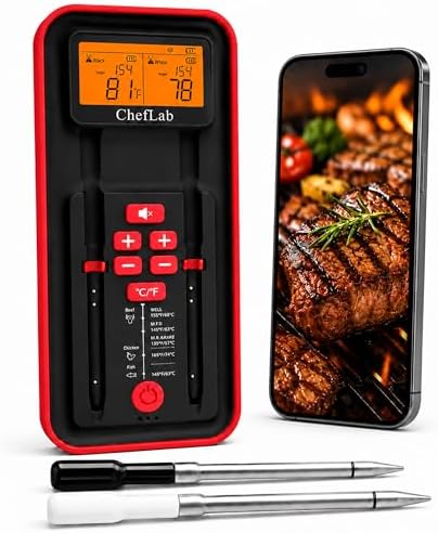 Smart Bluetooth Wireless Meat Thermometer Digital for Grill, Smoker, BBQ by ChefLab