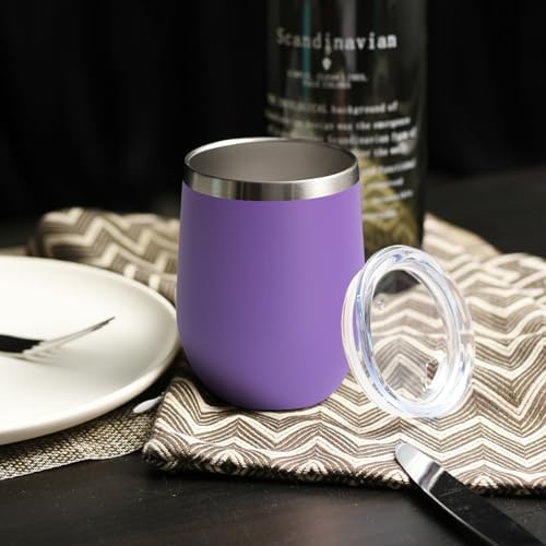 DOMICARE Stainless Steel Wine Tumbler Bulk with Lid, Personalized Insulated Tumblers Set, 12oz Travel Coffee Cups Pack of 16, Purple - Image 6