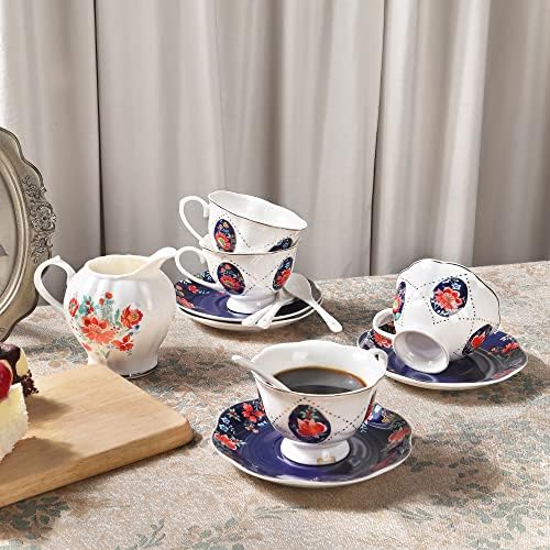 fanquare 21 Piece Old Victorian Porcelain Tea Set for 6, Royal British Floral Tea Cup Set for Women, Wedding Tea Party Set for Adults - Image 4