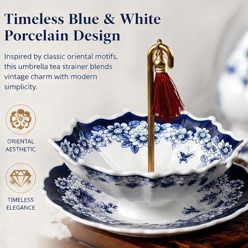 Umbrella Tea Filter, Ceramic Umbrella Shape Tea Strainer, 360° Rotating Loose Leaf Infuser For Coffee & Tea Brewing, Umbrella Tea Strainer For Cup, Tea Umbrella Diffuser With Fine Mesh (blue) - Image 3