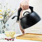 Black kettle, Stainless Steel Whistling Tea Pot with Thermometer, Teapot for Stove Top with Ergonomic Anti Scald Handle - Image 3