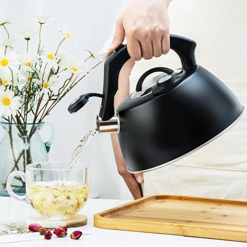 Black kettle, Stainless Steel Whistling Tea Pot with Thermometer, Teapot for Stove Top with Ergonomic Anti Scald Handle - Image 3