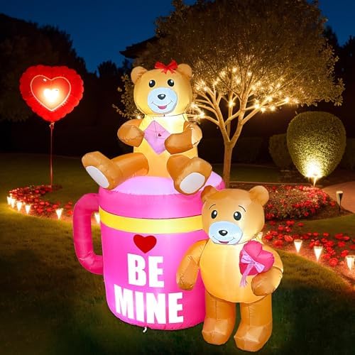 AerWo 5FT Valentines Inflatables Coffee Cup with Lovely Bear, LED Lighted Romantic Valentines Inflatables Outdoor Decorations, Valentines Day Decor Blow Up Yard Decorations for Wedding Lawn - Image 6