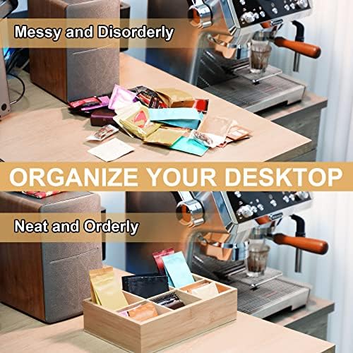 Maitys 4 Pcs Bamboo Tea Organizer, Beige 6 Compartment Storage Box - Image 4