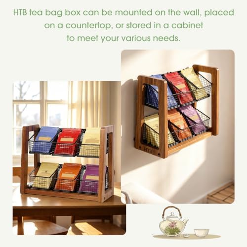 HTB 2 Tier Tea Organizer for Tea Bags with 6 Removable Metal Baskets - Image 2