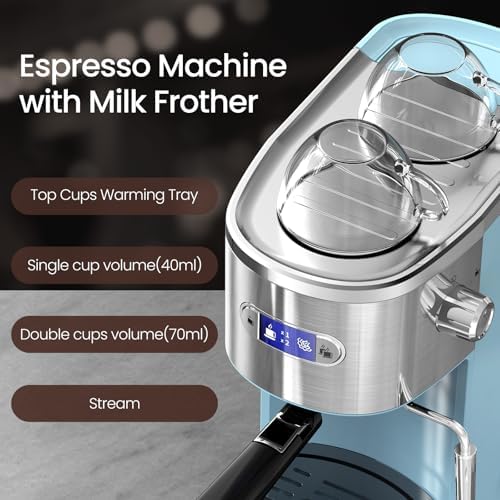 Electactic 20 Bar Espresso Machine, Professional Stainless Steel Coffee Maker with LCD Display, 45oz Removable Water Tank, Home & Office Espresso Maker for Cappuccino Latte Macchiato, Blue - Image 2