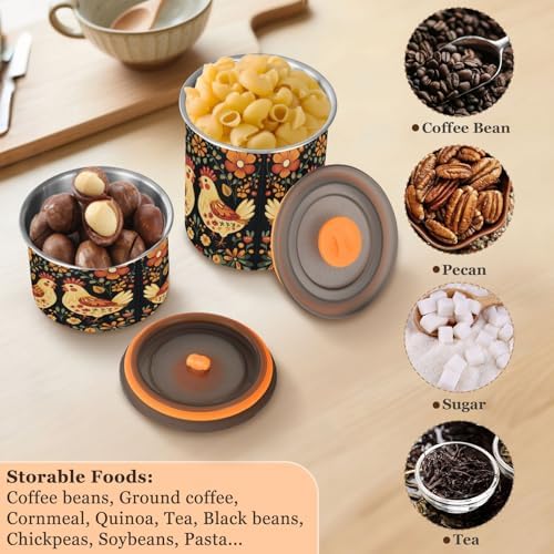 Stainless Steel Coffee Storage Containers with Airtight Lid, Cute Floral Chickens Leaves 17oz Food Storage Container Kitchen Canister for Tea, Coffee Beans, Ground, Sugar Storage - Image 5