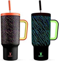 Meoky Glow in the Dark Tumbler: 40 oz Tumbler with Handle and Straw- Stainless Steel Insulated Tumbler for Car Cup Holders - Travelers Commuters Workers (1 Pack, Shooting Star) by MEOKY