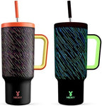 Meoky Glow in the Dark Tumbler: 40 oz Tumbler with Handle and Straw- Stainless Steel Insulated Tumbler for Car Cup Holders - Travelers Commuters Workers (1 Pack, Shooting Star) by MEOKY