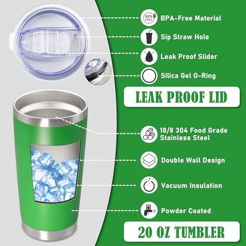 20oz Tumbler Insulated Coffee Tumblers with Lid Stainless Steel Green 12P - Image 3