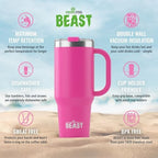 Beast 50 oz Tumbler with Handle Stainless Steel Vacuum Insulated Coffee Ice Cup Double Wall Travel Flask (Cupcake Pink) - Image 6
