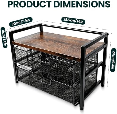 Double Drawer Tea Bag Organizer, 16-Compartment Wooden Tea Box - Image 2