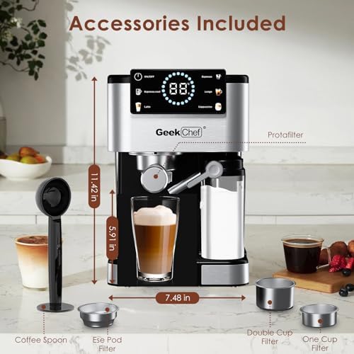 Geek Chef Espresso Machine, 20 Bar Espresso and Cappuccino Coffee Maker, Quick Heating Automatic, Latte & Cappuccino Creator, for Home, for Gift to Family, Friends, Coffee Shops - Image 7