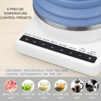 Collapsible Travel Tea Kettle with Temperature Control, Portable Electric Tea Kettle, Collapsible Water Kettle with Detachable Base, BPA-Free Silicone, Keep Warm & Auto Shut-Off, 555ml 110V Blue - Image 3