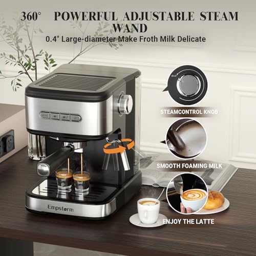 20 Bar Espresso Machine with Milk Frother Steam, Stainless Steel 1100W - Image 6