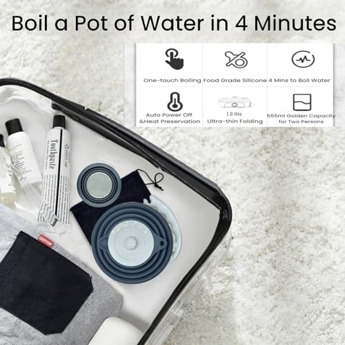 Travel Electric Kettle Small, Collpasible Electric Kettle, Portable Tea Kettle + Paperless Collapsible Pour Over Coffee Dripper, Travel Pour Over Coffee Maker Camping Single Cup (Black) - Image 4