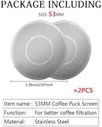Compatible withPuck Screen 51/53/58mm Reusable Puck Screen For Espresso Portafilter Stainless Steel Screen Filter Compatible With Espresso(2PCS 53MM) - Image 2