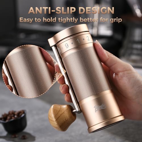 Bincoo Manual Coffee Grinder Manual Foldable Handle– Espresso Hand Coffee Grinder Burr,Compact and Portable for Home/Travel/Camping(Champagne) - Image 2
