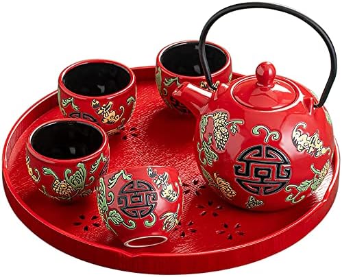 Wedding Supplies, Wedding Tea Set, Chinese Traditional Wedding Decoration Red Tea Set, Kung Fu Tea Set for Wedding Housewarming (Style B) by Unknown
