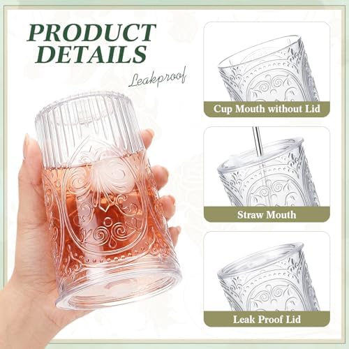 Wiwiqing 12 Set 16oz Vintage Tumbler with Lid and Straw Bulk, Clear - Image 3