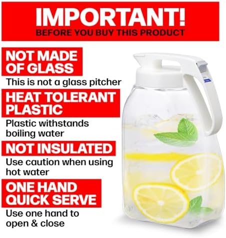 QuickServe Large Airtight Pitcher - 3L (101oz), Heat Resistant, BPA-Free SAN Plastic, One Touch Open & Close, Space-Saving, Made in Japan - White - Image 2