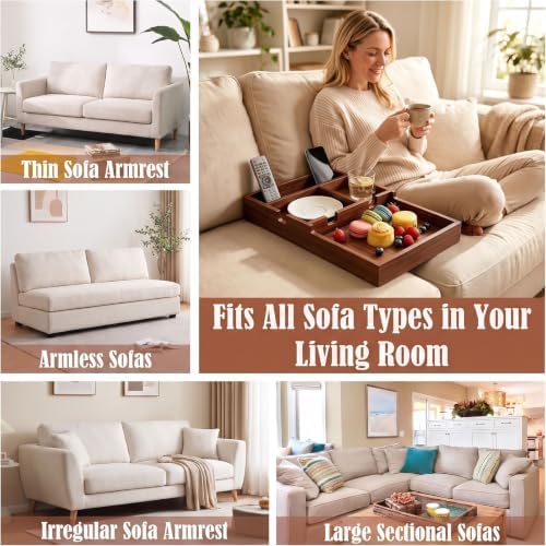 Couch Tray Insert for Middle Seat,2-in-1 Acacia Wood Couch Table - Image 6