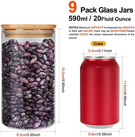 DHSBTLS 9 Pack 20 oz Glass Jars with Airtight Bamboo Lids for Kitchen - Image 2