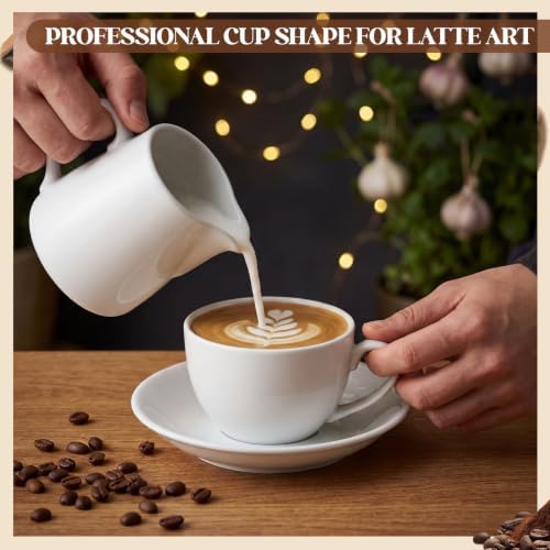 4 Set 12oz Cappuccino Cups with Saucers, Heavyweight Porcelain - Image 5