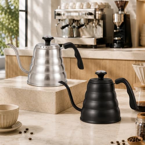Gooseneck Kettle with Thermometer, Pour Over Coffee Kettle for Stovetop, Tea, Camping, 1200ml, Black - Image 7