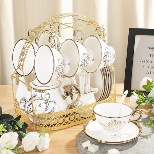 fanquare 22 Piece British Gold Tulip New Bone China Tea Coffee Set - Image 3