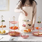 Sweejar 3 Tier Ceramic Cake Stand Wedding, Dessert Cupcake Stand for Tea Party Serving Platter(Rose White) - Image 5