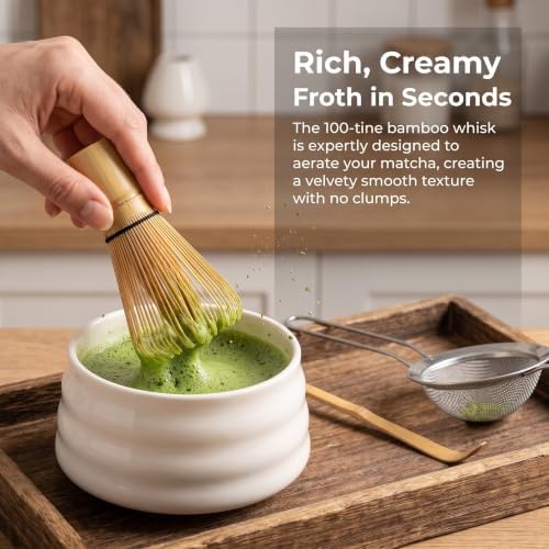 1 Set Matcha Bamboo Whisk and Ceramic Bowl, Japanese Tea Kit - Image 3