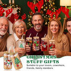 6 Pcs Christmas Glass Cups with Lids and Straws Snowman Christmas Tree Gnome Blessed Tumbler 16 oz Xmas Reusable Can Shaped Drinking Glasses Bulk for Winter Gifts Party Supplies - Image 6