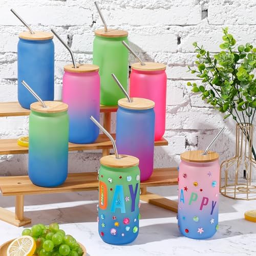 Plastic Mason Jar Cups with Lids and Straws, 16 oz, Colorful, 8 Pcs - Image 4