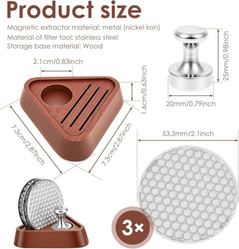 Espresso Puck Screen Set with Magnetic Extractor & Wooden Stand, 3pcs Reusable Stainless Steel Puck Screens for 51mm/53.5mm/58mm Portafilter Espresso Machine Accessories 51mm - Image 2