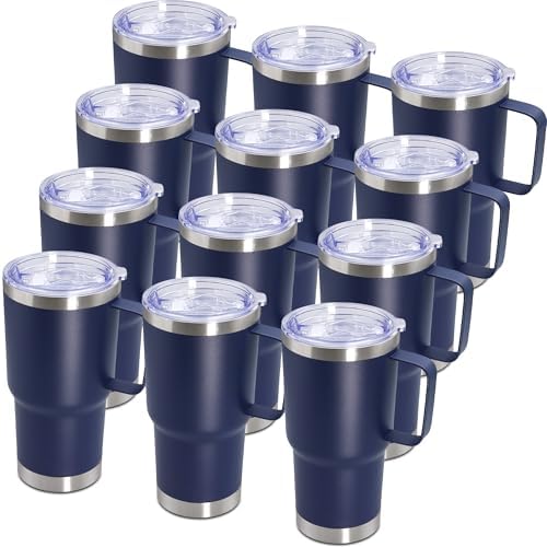 20 oz Tumbler with Handle and Lid Insulated Travel Coffee Mug Navy 12P by ATQTQ