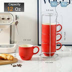 Hasense 12 Oz Coffee Mugs Set of 4 with Rack, Red Stackable Coffee Cups Ceramic, Modern Ribbed Latte Cup Sets for Cappuccino, Tea, Espresso, Hot Cocoa, Drinks - Dishwasher & Microwave Safe - Image 3