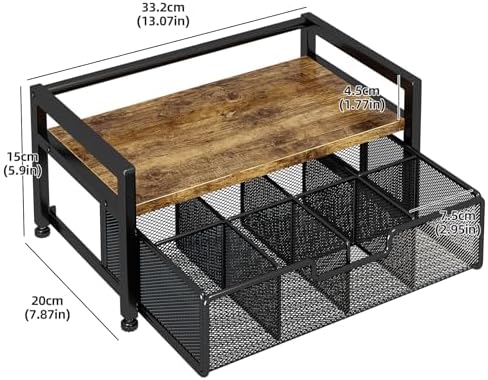 Tea Bag Organizer with 8-Compartment Mesh Drawer, Rustic Brown - Image 3