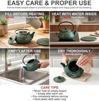 40 Oz Green Maple Leaf Cast Iron Teapot, Enamel Interior, Infuser & Trivet - Image 6