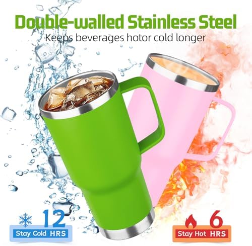 20 oz Tumbler with Handle Stainless Steel Insulated Coffee Mug Tumbler with Lid and Straw Double Wall Vacuum Insulated Coffee Mug Leak Proof Travel Mug Tumbler for Hot and Cold Drink (Mix Color-5) - Image 3