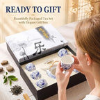 Layhit Japanese Tea Set for Adults, 25.3oz Ceramic Teapot with 6 Cups & Wooden Tray, Traditional Kiln Altered Glaze Asian Chinese Tea Set Gift Box for Father's Day & Housewarming (Blue) - Image 5