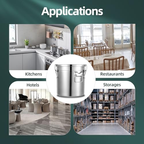 304 Stainless Steel Airtight Canister for Kitchen, 5.5Gal Canisters Container with Lids and Sturdy Locking Clamp,Bucket Food Storage Containers Airtight for Flour Coffee Bean Tea (21L) - Image 6