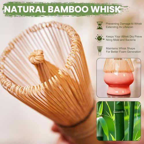 Matcha Whisk Set, Lotus Gradient Red Ceramic Matcha Set Includes Matcha Bowl, Matcha Whisk (Chasen) and Holder, Sifter, Bamboo Scoop & Spoon - 6 Pcs Matcha Kit for Matcha Lovers - Image 3